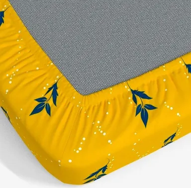 Glace Cotton Double Elastic Fitted Bedsheet Yellow with 2 Pillow Covers | Fits Upto 8 Inches Mattress thumbnail 2