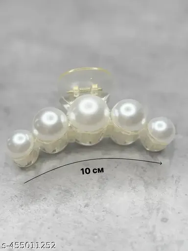 Huge Pearl Hair Claw Clip| Elega Hairpin, Fashion Women Hair Accessory| Cute Girlish Hair Claw Clips| Pearl Hair Claw Clip for Thick Hair| Stylish Hairpin for Women thumbnail 1