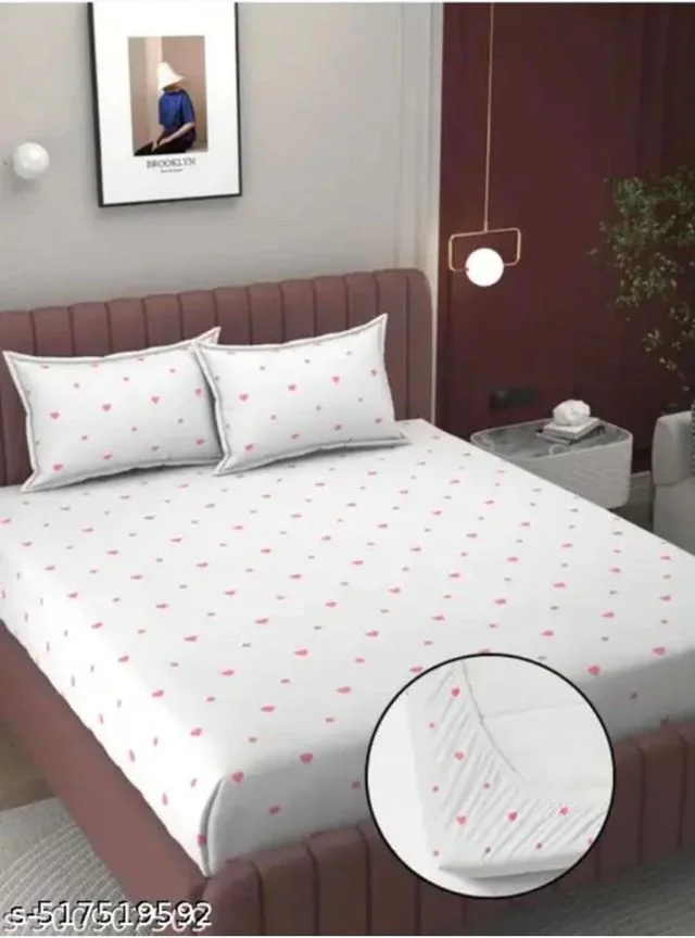 Microfiber Cotton King Size Fitted Bedsheet 300 TC | Printed Elastic Bedsheet image 1