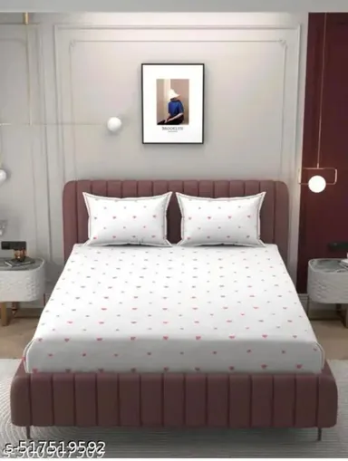 Microfiber Cotton King Size Fitted Bedsheet 300 TC | Printed Elastic Bedsheet thumbnail 1