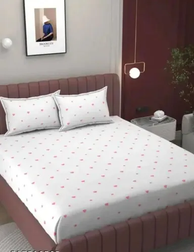Microfiber Cotton King Size Fitted Bedsheet 300 TC | Printed Elastic Bedsheet thumbnail 2