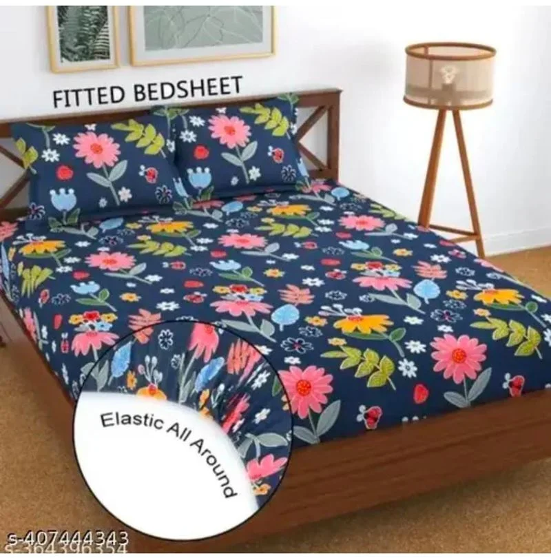 King Size Elastic Fitted Bedsheet with Pillow Covers | Super Soft Cotton Double Bed Sheet image 1
