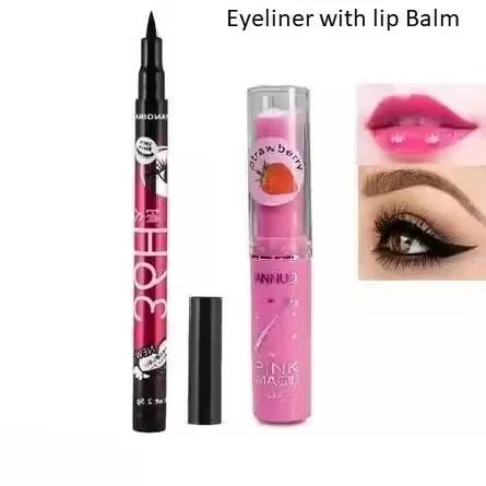 Fancy Cool Waterproof Eyeliner with Lip Balm Strawberry Flavour | Black Pencil Set | 2 pcs image 1