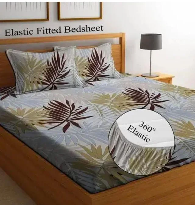 Cotton Elastic Fitted Bedsheet King Size with Pillow Covers | 200 TC Soft Double Bed Sheet Grey image 1