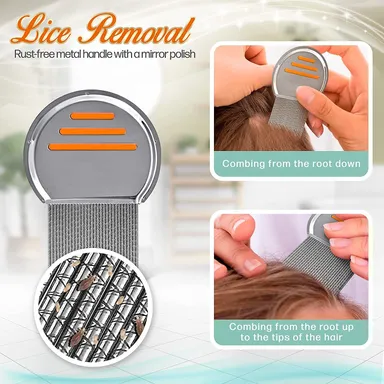 Faigy Lice Comb for Women and Kids | Stainless Steel Lice Terminator Fine Egg Nit Removal Comb | Scalp Louse and Eggs Remover (Pack of 2) thumbnail 1