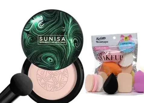 Sunisa 3 in 1 Air Cushion CC and BB Cream Waterproof Foundation 6 in 1 Makeup Sponge Set image 1