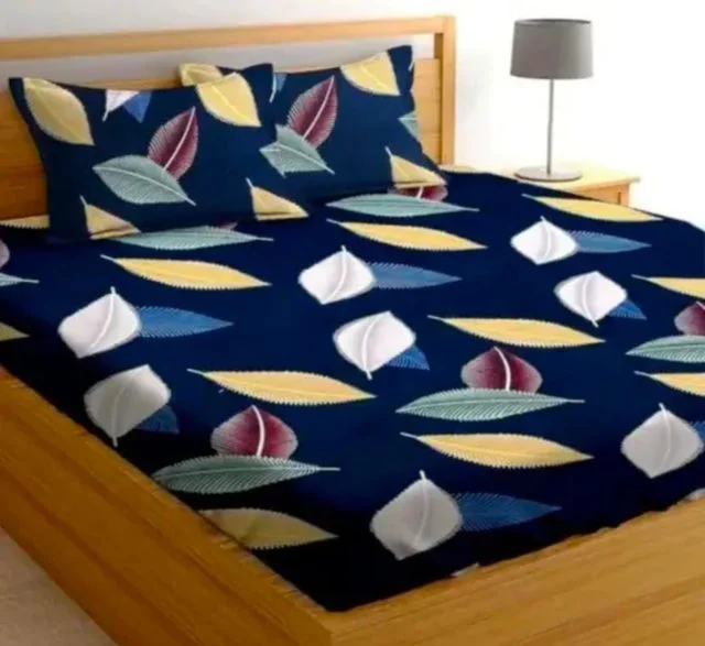 Elastic Fitted King Size Bedsheet (68x78x8 inches) with 2 Pillow Covers Blue | Cotton Fitted Bedsheet for King Bed India | Elastic Border Bedsheet image 1