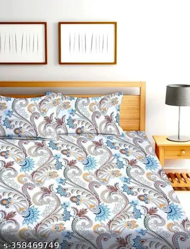 Cotton Double Bedsheet 220 TC with 2 King Pillow Covers | Wrinkle Free Breathable Ultra Soft | 90x90 Inches White & Blue thumbnail 1