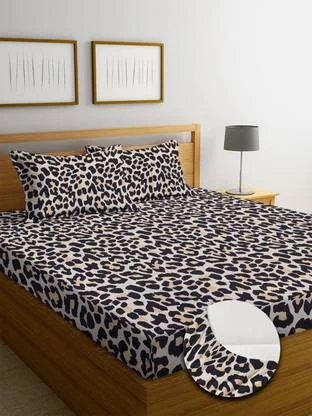 Cotton Double Bedsheet 220 TC with 2 King Size Pillow Covers | Wrinkle Free Breathable Ultrasoft | 90x90 Inches | Skin Color | Ideal for Summer | Elastic Fitted image 1