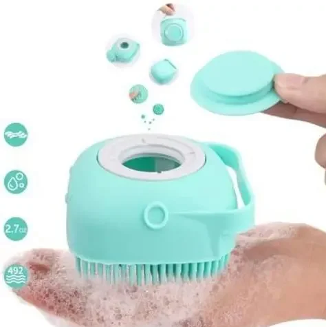 Silicone Bath Brush with Shampoo Dispenser India | Soft Bristle Body Scrubber, Tick Remover & Grooming Brush image 2