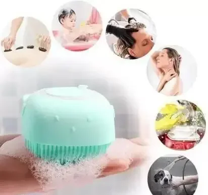 Silicone Bath Brush with Shampoo Dispenser India | Soft Bristle Body Scrubber, Tick Remover & Grooming Brush image 3
