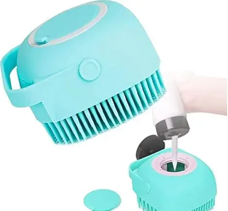 Silicone Bath Brush with Shampoo Dispenser India | Soft Bristle Body Scrubber, Tick Remover & Grooming Brush image 1