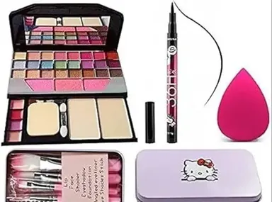 Women’s Waterproof Eyeliner Pencil India | Tya 6155 Multicolour Makeup Kit with 7 Pink Brushes Beauty Blender Set Pack of 10 by Tya thumbnail 0