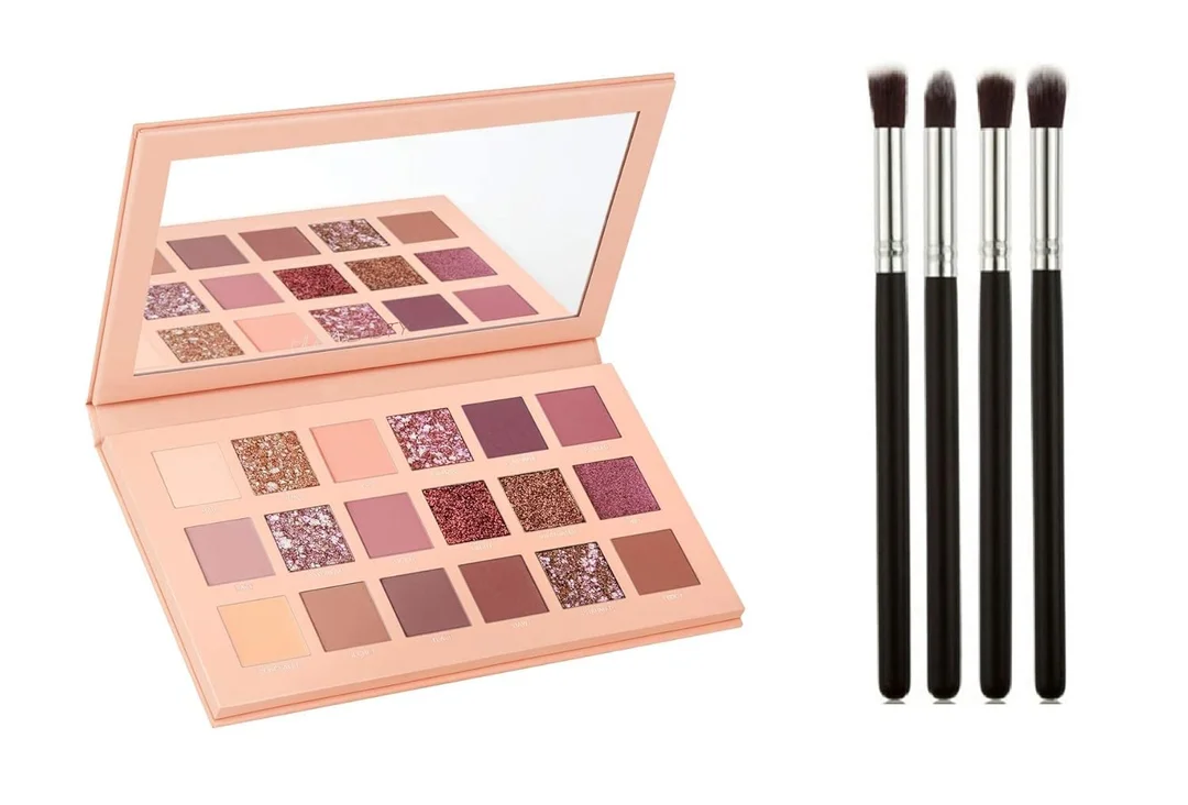 12‑Colour Nude Eyeshadow Palette with Pink Brush Set Neutral Matte Shimmer Pressed Powder Compact for Daily Evening Makeup Looks India Beauty Kit image 1