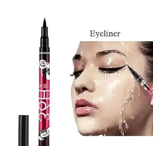 Red Apples Shape Lipstick Waterproof | 36h Eyeliner Long Lasting Makeup Combo by Coral Pink Glossy Finish Free Puff image 2