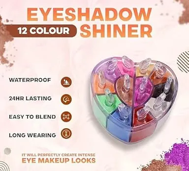 12 Colour Heart Shape Silky Shine Eyeshadow Palette Multicolour Powder Makeup Kit for Women Long Lasting Blendable, Professional Eye Shadow 12‑Shade Kit India thumbnail 1