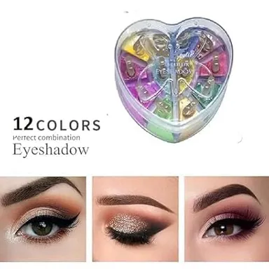 12 Colour Heart Shape Silky Shine Eyeshadow Palette Multicolour Powder Makeup Kit for Women Long Lasting Blendable, Professional Eye Shadow 12‑Shade Kit India thumbnail 3