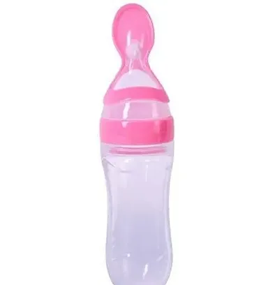 QTYPIY Baby Safe Silicone Squeeze Fresh Food Feeder Bottle | Silicone Teether & Food Dispensing Spoon for Babies (Set of 3) thumbnail 2