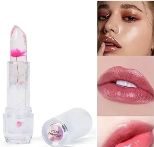 Magic Jelly Flower Lipstick Temperature Changing Lipstick Transparent Lip Balm | with Real Flower Waterproof & Moisturizing Glossy Finish 10 ml Pink image 2