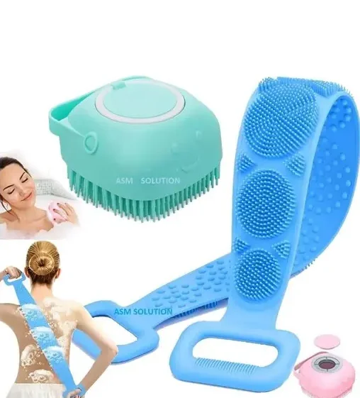 Soft Bath Body Brush Combo | Shampoo Dispenser Back Scrubber | Deep Cleaning Gentle Massage | Exfoliating Shower Scrub for Kids Men Women image 1