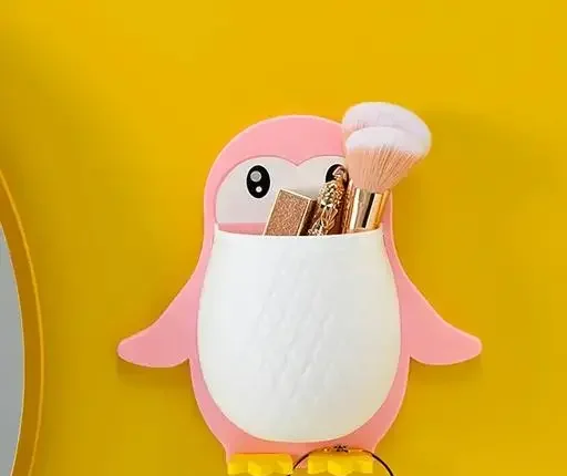Toothbrush Holder Wall Mounted Penguin Storage Rack | Multifunctional Wall Hanging for Makeup Tools, Kitchen Chopsticks Bathroom & Living Room Storage BUCKLER (Pack of 1) image 1