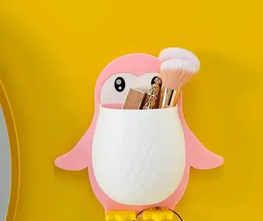 Toothbrush Holder Wall Mounted Penguin Storage Rack | Multifunctional Wall Hanging for Makeup Tools, Kitchen Chopsticks Bathroom & Living Room Storage BUCKLER (Pack of 1) thumbnail 0