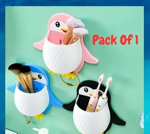 Toothbrush Holder Wall Mounted Penguin Storage Rack | Multifunctional Wall Hanging for Makeup Tools, Kitchen Chopsticks Bathroom & Living Room Storage BUCKLER (Pack of 1) image 2