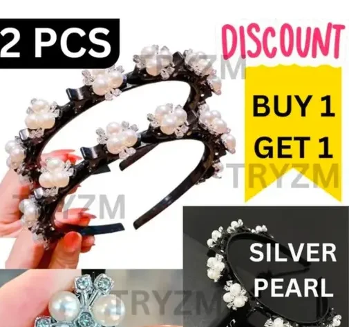 Korean Style Hairband with Clips | Double Layer Twist Headband for Women | Beaded Hair Accessories for Wedding image 1