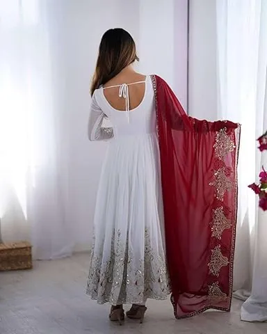 Embroidered Kurti Pant Dupatta Set for Women | Designer Georgette Suit | Wedding Guest Traditional Wear | Stitched Ethnic Set India thumbnail 3