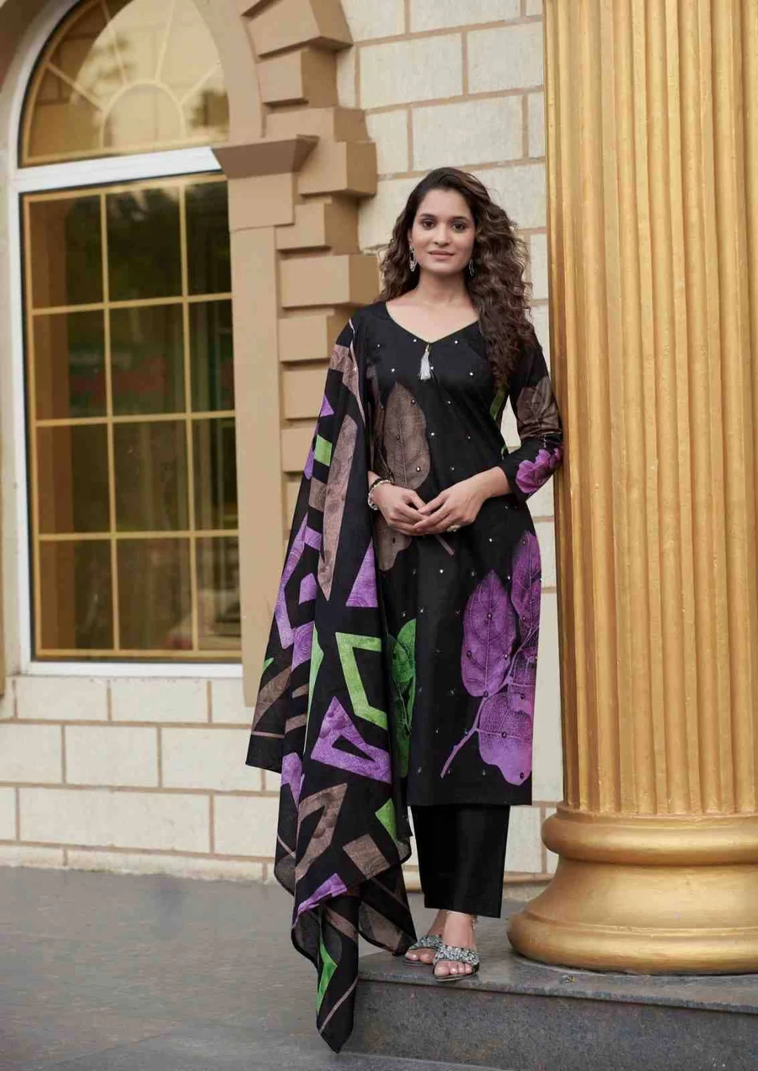 Cotton Printed Women Suit | Handwork Cotton Salwar Suit | Unstitched Cotton Dress Set image 1