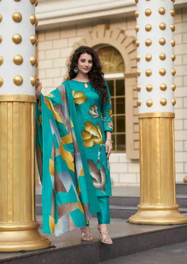 Cotton Printed Women Suit | Handwork Cotton Salwar Suit | Unstitched Cotton Dress Set  thumbnail 0