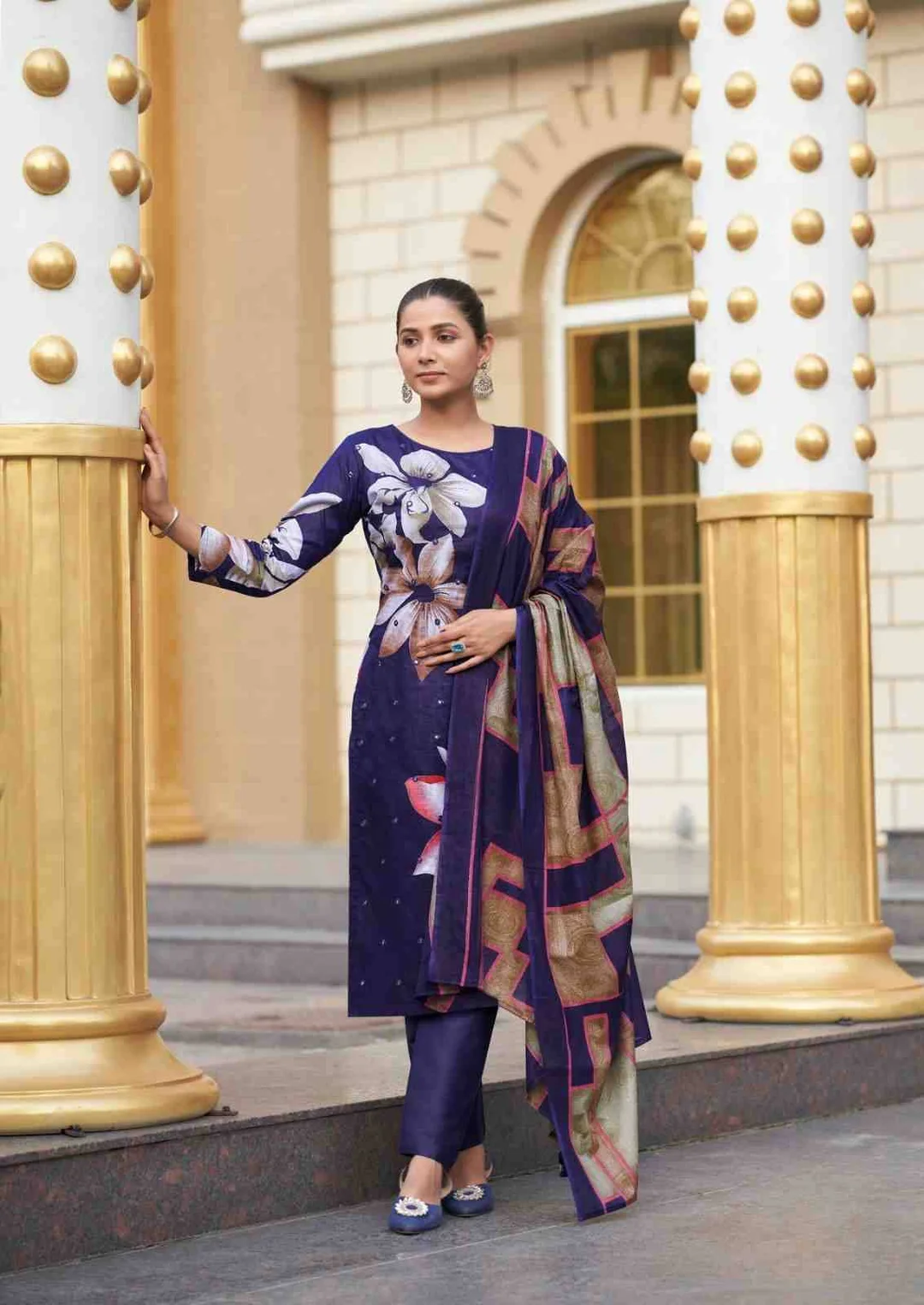 Cotton Printed Women Suit | Handwork Cotton Salwar Suit | Unstitched Cotton Dress Set image 1