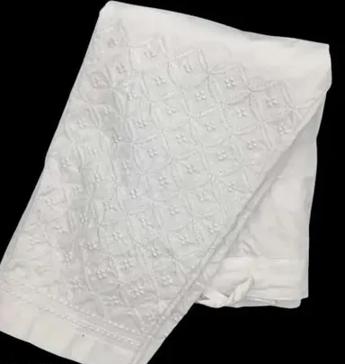 Lucknowi Chikankari Slim Fit White Cotton Pant for Women & Girls thumbnail 0