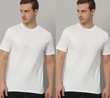 Men pure cotton white t shirt pack of 2, round neck breathable tee thumbnail 0