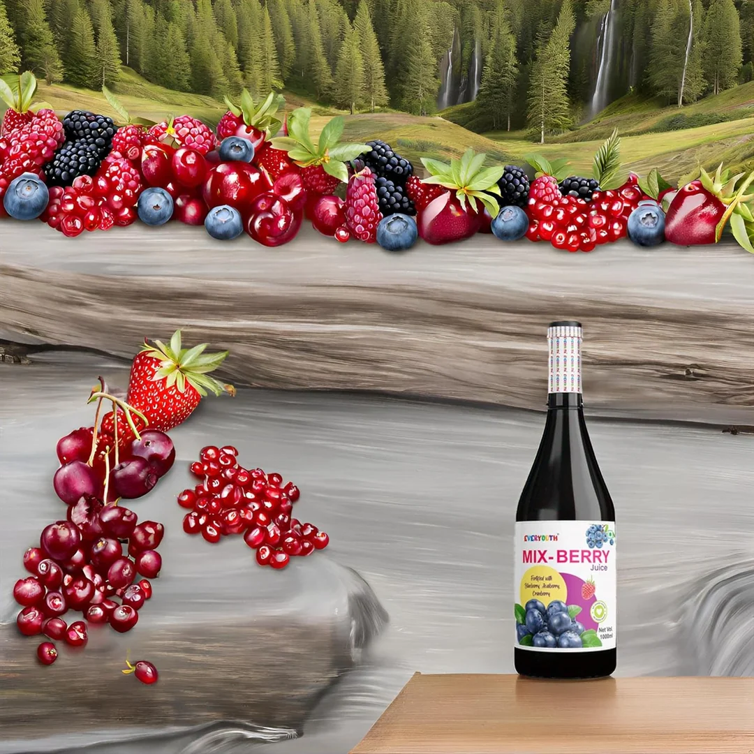 EVERYOUTH Mix Berry Juice, 1000ml, Fortified with Blueberries, Raspberries, Cranberries | Vegan, Antioxidant-Rich, No Added Sugar, Ideal for Immunity Boost image 5