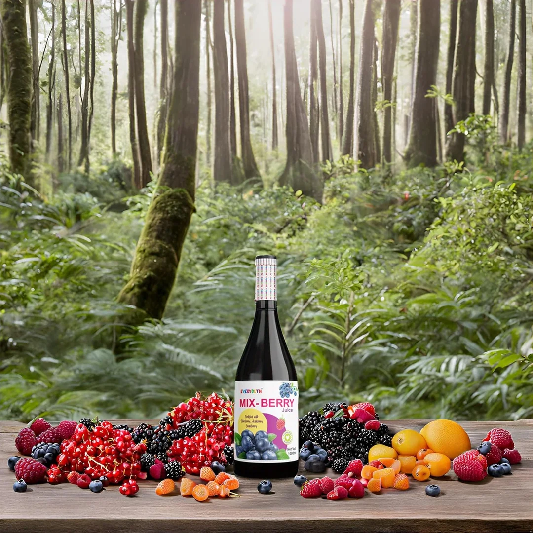 EVERYOUTH Mix Berry Juice, 1000ml, Fortified with Blueberries, Raspberries, Cranberries | Vegan, Antioxidant-Rich, No Added Sugar, Ideal for Immunity Boost image 6
