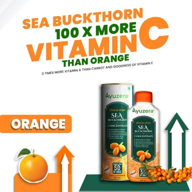 Ayuzera Himalayan Sea Buckthorn Juice 300ml | Rich in Vitamin C, Antioxidants | Liquid Immunity Booster, Skin Health Supplement | Pack of 1 thumbnail 0