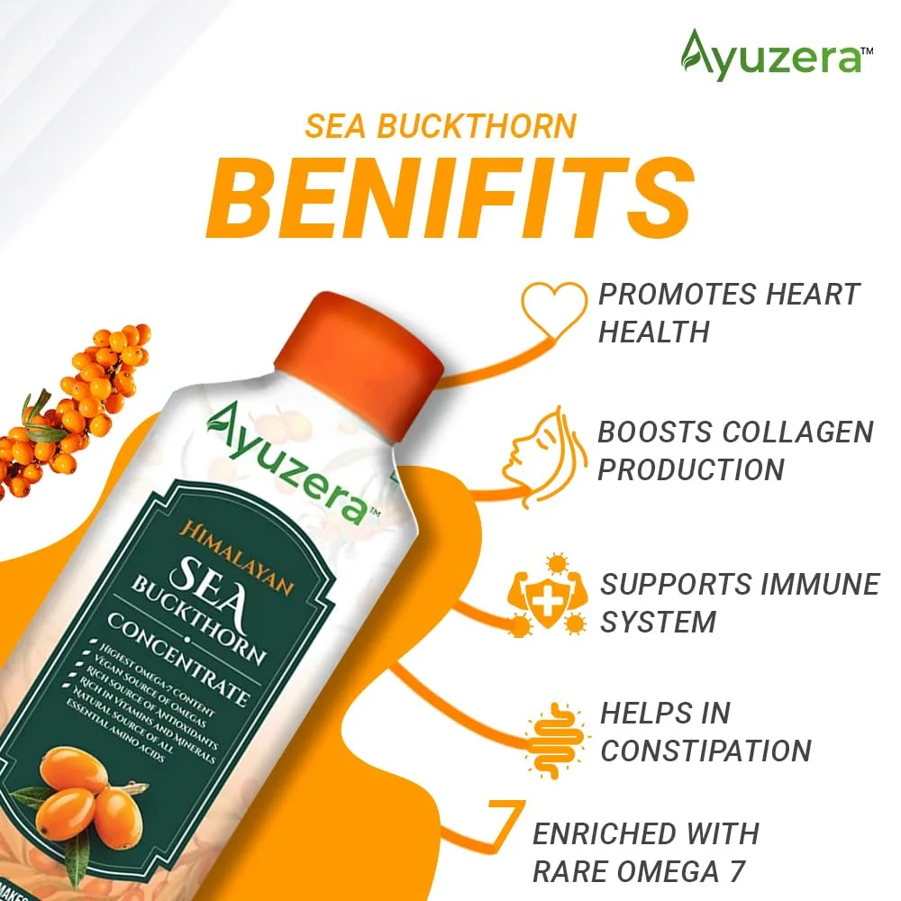 Ayuzera Himalayan Sea Buckthorn Juice 300ml | Rich in Vitamin C, Antioxidants | Liquid Immunity Booster, Skin Health Supplement | Pack of 1 image 2