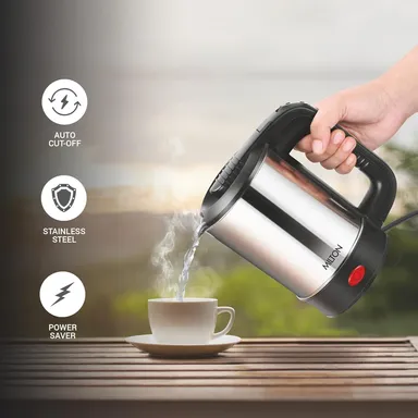 MILTON Euroline Compact 500 ml Stainless Steel Electric Travel Kettle 1000W Auto Shut-Off Concealed Heating Element Silver thumbnail 4