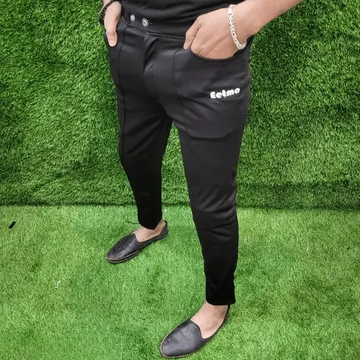 Eetma Men’s Lycra Jogger Pants | Slim Fit Track Trousers | Gym, Yoga, Running Wear | Grey & Black Combo Pack | Pack of 2 | Soft & Stretchable Lycra Blend image 3