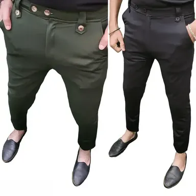 StylishFashionista Lycra Blend Men Trousers Pack of 2 | Slim Fit Stretchable Office & Casual Pants | Lightweight Breathable Men Trousers  thumbnail 0