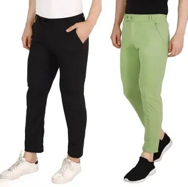Men Lycra Jogger Pants Pack of 2, Soft Stretch Gym Joggers thumbnail 0