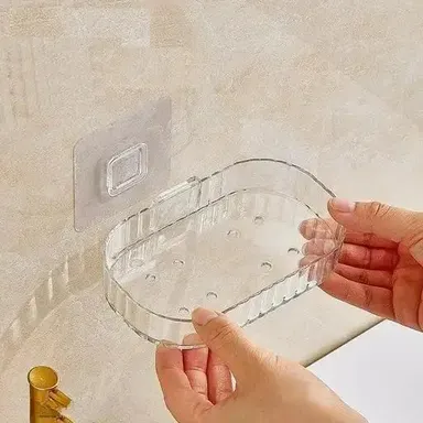 Self Adhesive Soap Holder Stand | Self Draining Soap Dish Wall Mount No Drill Waterproof  Heavy Duty  Bathroom & Kitchen Use White (Pack 1) thumbnail 2
