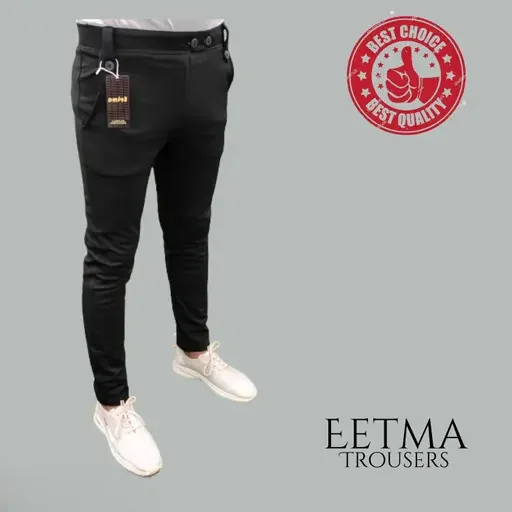 Men trousers pack of 2 | lycra blend stretchy casual pants | black & dark green image 2