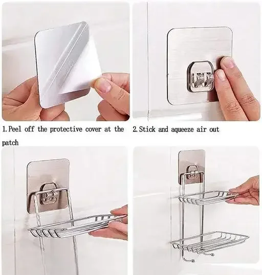 Kelby Stainless Steel Soap Holder | Double Layer Adhesive Soap Dish | Wall Mounted Shower Caddy | Durable Bathroom & Kitchen Organizer | Silver image 3