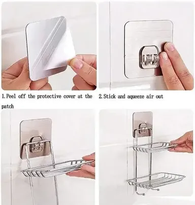 Kelby Stainless Steel Soap Holder | Double Layer Adhesive Soap Dish | Wall Mounted Shower Caddy | Durable Bathroom & Kitchen Organizer | Silver thumbnail 2