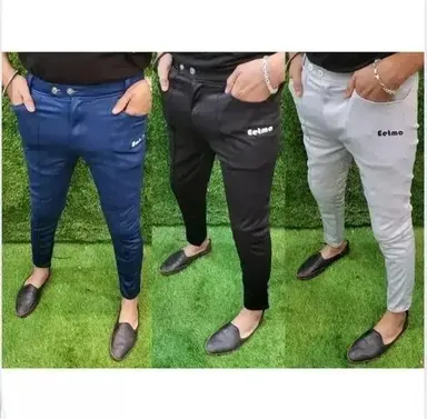 Men lycra jogger pants | slim fit gym trackpants pack of 3 | zipper pocket breathable lower thumbnail 0