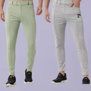 Men Lycra Jogger Pants Pack of 2, Soft Stretch Gym Joggers thumbnail 0