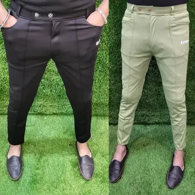 Men Lycra Jogger Pants Pack of 2, Soft Stretch Gym Joggers thumbnail 0