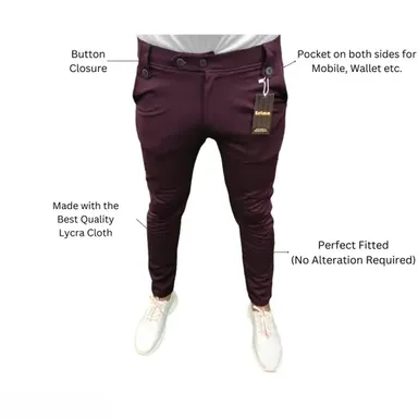  Men Trousers Pack of 2 | Stylish Maroon Slim Fit Lycra Blend Casual Wear Trousers for Men & Boys thumbnail 2
